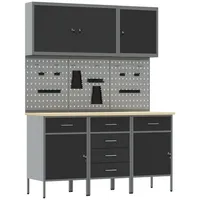vidaXL 8-teiliges Werkbank- und Pegboard-Set schwarz aus MDF und Metall