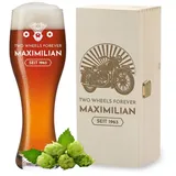 polar-effekt Weißbierglas 0,5 Liter & Holzkiste mit personalisierter Gravur - Geschenk-Idee zum Geburtstag - Bierglas mit Namen für Weizen und Lager - BPA-Frei