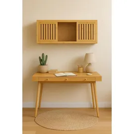 - Sans marque/Générique - Hängeregal mit Schiebetüren Wandregal aus Bambus Badezimmerregal Küchenregal Regal im Japandi Stil 93x20x33cm Natural