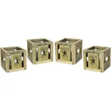 Windlicht Teelichthalter Adventskerzenhalter Kerzenhalter 'Stern' mit Glaseinsatz aus Holz Adventskranz Weihnachtsdeko Holzdeko Laterne Braun Landhausstil Antik Braun Würfel Dekoration Natur Kerzen