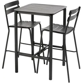 Oviala Hoher Terrassentisch mit 2 Stühlen aus schwarzem Aluminium