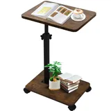 KUKKUME Beistelltisch Höhenverstellbar mit Rollen Kleiner Beistelltisch C Form Couchtisch Sofatisch Side Table 360° Rotierend Betttisch für Sofa Bett Wohnzimmer und Schlafzimmer Retro-Braun