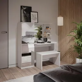 Vicco Schminktisch Jasmin Weiß 123 cm mit LED-Beleuchtung und Bank