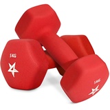 Yes4All YJ9U Hex Neopren Hanteln Set Gewichte für Krafttraining Yoga Pilate - Kurzhanteln 2er set, Dumbbells Set für Frauen Männer, 5 kg hanteln 2 er set, rot