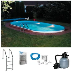Ovalpool KONIFERA "LANZAROTE 3", weiß, B:350cm H:120cm L:700cm, Schwimmbecken, für den Volleinbau, in verschiedenen Größen