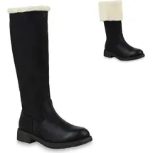 Stiefelparadies Klassische Damen Stiefel Warm Gefütterte Boots Winter Schuhe 153707 Schwarz, Weiss 40 - 40