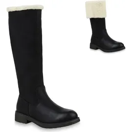 Stiefelparadies Klassische Damen Stiefel Warm Gefütterte Boots Winter Schuhe 153707 Schwarz, Weiss 40 - 40