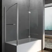 Boromal Duschwand mit Seitenwand 120x75x140cm Duschwand für Badewanne 2-teilig Faltbar Badewannenaufsatz Badewannenfaltwand Duschtrennwand Duschabtrennung für Badewanne, 6mm ESG Sicherheitsglas