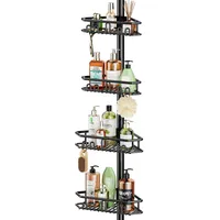 Bomclap Teleskop Duschregal, Metall Teleskopstange Dusche Eckregal mit 4 Körben, Teleskopregal Bad Duschablage ohne Bohren für Badewanne und Badezimmer, Höhenverstellbar 157-290cm, Schwarz