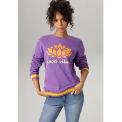 Aniston CASUAL Sweatshirt, Frontdruck mit abstrakter Seerose und Schriftzug Aniston CASUAL lila-orange-limette 48