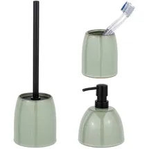 Schöner Wohnen Kollektion Keramik Bad-Accessory Set Mod. Prati 3 teilig mit Seifenspender Zahnputzbecher und WC-Garnitur Effektglasur grün Maße 11,5 cm x 38,5 cm