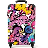 NoBoringSuitcases.com© Hartschalen-Trolley Design - Superstar - Cool - Muster - Lippen - Kinder 55x35x20cm, 4 Rollen, Kinder Koffer Klein, Trolley Handgepäck, Reisekoffer bunt|rosa 35 cm x 55 cm x 20 cm