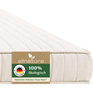 allnatura Naturlatex-Matratze - 90x200 cm, Firm (H4), Höhe: 14 cm - 5-Zonen-Stützsystem mit integrierter Schulterabsenkung - In Deutschland hergestellt mit 100% Naturkautschuk
