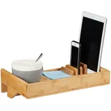 Relaxdays Bettablage, Bambus, mit Organizer,