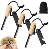 3er Set Feuerstahl Outdoor,Feuerstein Survival für Bushcraft, Magnesium Stab Feuerstarter mit Handgefertigtem Holzgriff