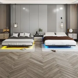 COMHOMA Bettrahmen Metallbett Gästebett Bettgestell aus Metall, mit LED & Steckdosen, Jugendbett 120x190, App & Fernbedienung, stabile Konstruktion