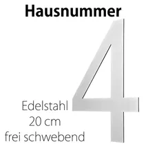 V2Aox Edelstahl Hausnummer 20 cm Groß Gross Haus Nummer 4 Zahlen Hausnummernschild Hausnummern Schild Gebürstet 2D Arial V2aox