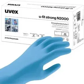 Uvex u-fit strong N2000 blau, 50 Stück, Nitril, chemikalienbeständig, lebensmittelecht, Größe XXL