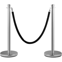 VEVOR Crowd Control-Stütze, 2-teiliges Set, Rungen-Set mit 5 Fuß/1,5 m schwarzem Samtseil, silberne Crowd Control-Barriere mit stabilem Beton und Metallsockel – einfache Montage