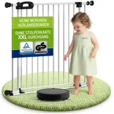 Bomi Türschutzgitter Treppenschutzgitter Merle Flatstep, Babygitter flacher Steg, 63-217 cm (verschiedene Größen, klemm- & verschraubbar), 2-Wege-Öffnung, geprüftes Kindergitter, extra breiter Durchgang weiß 179 cm x 77 cm