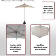 MCW Sonnenschirm halbrund Lorca, Halbschirm Balkonschirm, UV 50+ Polyester/Alu 3kg ~ 270cm creme ohne Ständer
