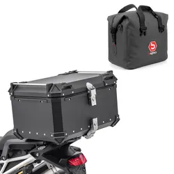 Set Motorrad Aluminium Topcase 65L + Innentasche Dry Bag passend für Polaris Sportsman 800 Bagtecs XB65 Alu Top Case schwarz