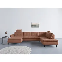 Wohnlandschaft INOSIGN "Birkholm U-Form", braun (haselnuss), B:347cm H:83cm T:226cm, 100% Polyester, Sofas, Armlehnverstellung, auch in Easy Clean Bezug - mit Wasser zu reinigen