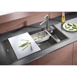 Blanco Axia III 6 S links weiß + Excenterbetätigung + InFino + Glasschneidbrett