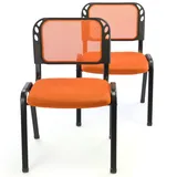 Nexos Trading 2er Set Bürostuhl Konferenzstuhl Besucherstuhl orange gepolsterte Sitzfläche stapelbar 52,5 x 45 x 80 cm Stapelstuhl Metallrahmen schwarz