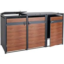 Mendler Mülltonnenbox HWC-J82 XL 3er/6er 97 kg braun