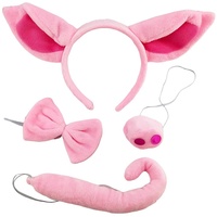 Schweine-Kostüm-Set, rosa Schweineohren auf dem Stirnband, Schweineschwänze und Fliege, Zubehör das rosa Schweine-Kostüm die Halloween-Party Kinder