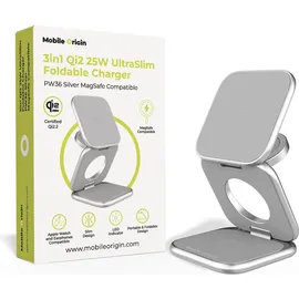 mobile origin 3in1 Qi2 25W UltraSlim Foldable Charger PW36 MagSafe Compatible Silver