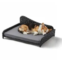 Relaxdays Hundesofa Rattan L 63 x 46 cm grau