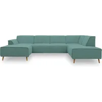 DOMO. collection Wohnlandschaft Jules FK, skandinavisches Sofa mit Federkern, Couch in U-Form mit Holzfüßen, 333 x 191 x 81 cm (BxTxH), Longchair links, mint