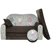 FORTISLINE Kindersitzgruppe Kindersofa Kindercouch Aufklappen Bettfunktion + Hocker W319 grau