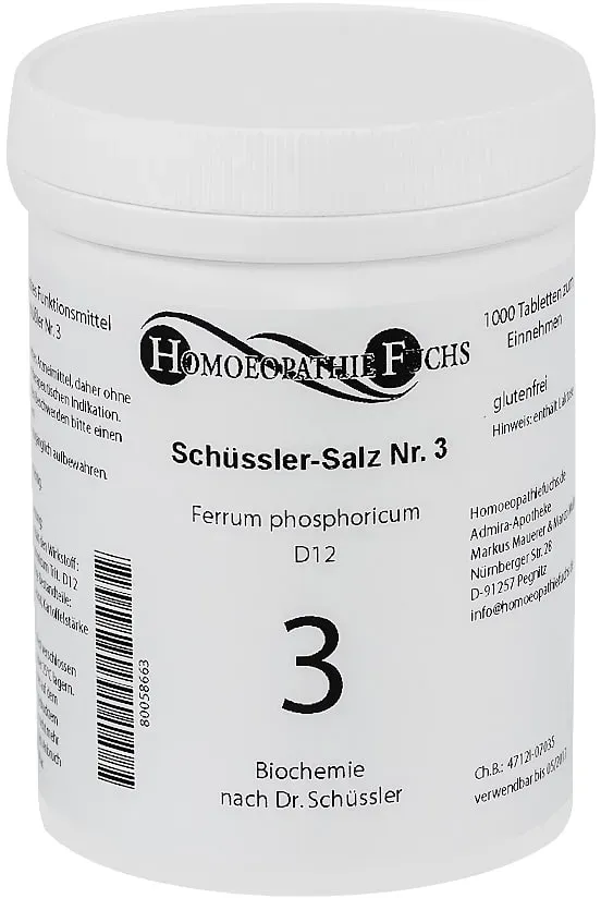 HOMOEOPATHIEFUCHS Schüssler-Salz Nr. 3 Ferrum phosphoricum D12 1000 St Tabletten