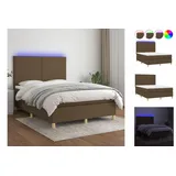 vidaXL Boxspringbett mit Matratze & LED Dunkelbraun 140x200 cm Stoff