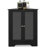 Eckschrank mit Lamellentüren, verstellbarem Einlegeboden, Schwarz - Schwarz