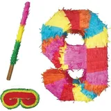 Famanu Piñata Zahlen bunt - 50x35x8cm, inklusive Stock und Augenmaske
