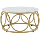 MCombo - M Beistelltisch Rund Holz, Modern Sofatisch Marmor Weiß Gold, Klein Kaffeetisch Metallgestell, Couchtisch Für Wohnzimmer, Durchmesser 80cm, 2102