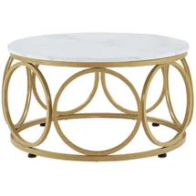 MCombo - M Beistelltisch Rund Holz, Modern Sofatisch Marmor Weiß Gold, Klein Kaffeetisch Metallgestell, Couchtisch Für Wohnzimmer, Durchmesser 80cm, 2102