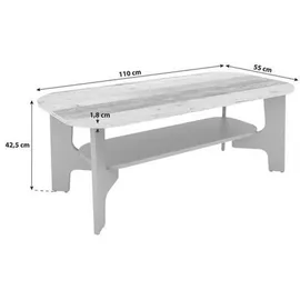 byLIVING Couchtisch Old Wood, Melamin Anthrazit/mit Ablageboden, Holzwerkstoff, schwarz/braun, B 110, H 42,5, T 55