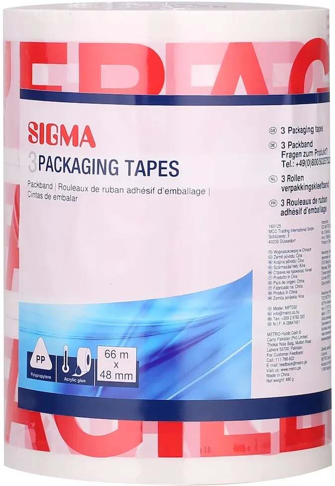 SIGMA Klebeband Fragile, 48 mm x 66 m, transparent, 3 Stück