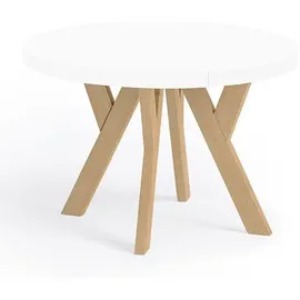 dekori möbel Runder Ausziehbarer Tisch 90 x 76 x 90 cm weiß