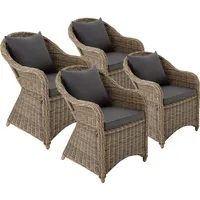 Tectake Rattansessel 60 x 71 x 84 cm natur 4 St. inkl. Sitzkissen