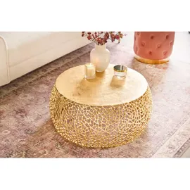 Riess-Ambiente Couchtisch ABSTRACT LEAF - Runder Couchtisch 75cm gold Metall filigrane Handarbeit Vintage Design