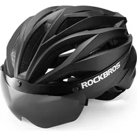 ROCKBROS Fahrradhelm mit Visier, abnehmbarer UV-Schutzbrille, Unisex Schwarz