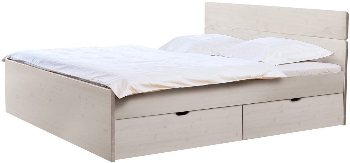 Bett mit Bettkasten - 180x200 cm - weiß mit Holzstruktur - Stauraumbett Finnland