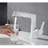 Powerwill Waschtischarmatur Wasserhahn Bad, 2 Strahlarten mit Herausziehbarer brause (Set, 1-St., Mischbatterie Armatur für Badezimmer, Gebürstet,hebbare) Einhebelmischer Waschbecken Armaturen weiß