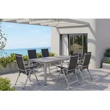 KETTLER Cubic/ Basic Plus Padded Garten-Essgruppe, silber/anthrazit, Alu/Textilene, Tisch 160 x 90 cm, 6 Klappstühle